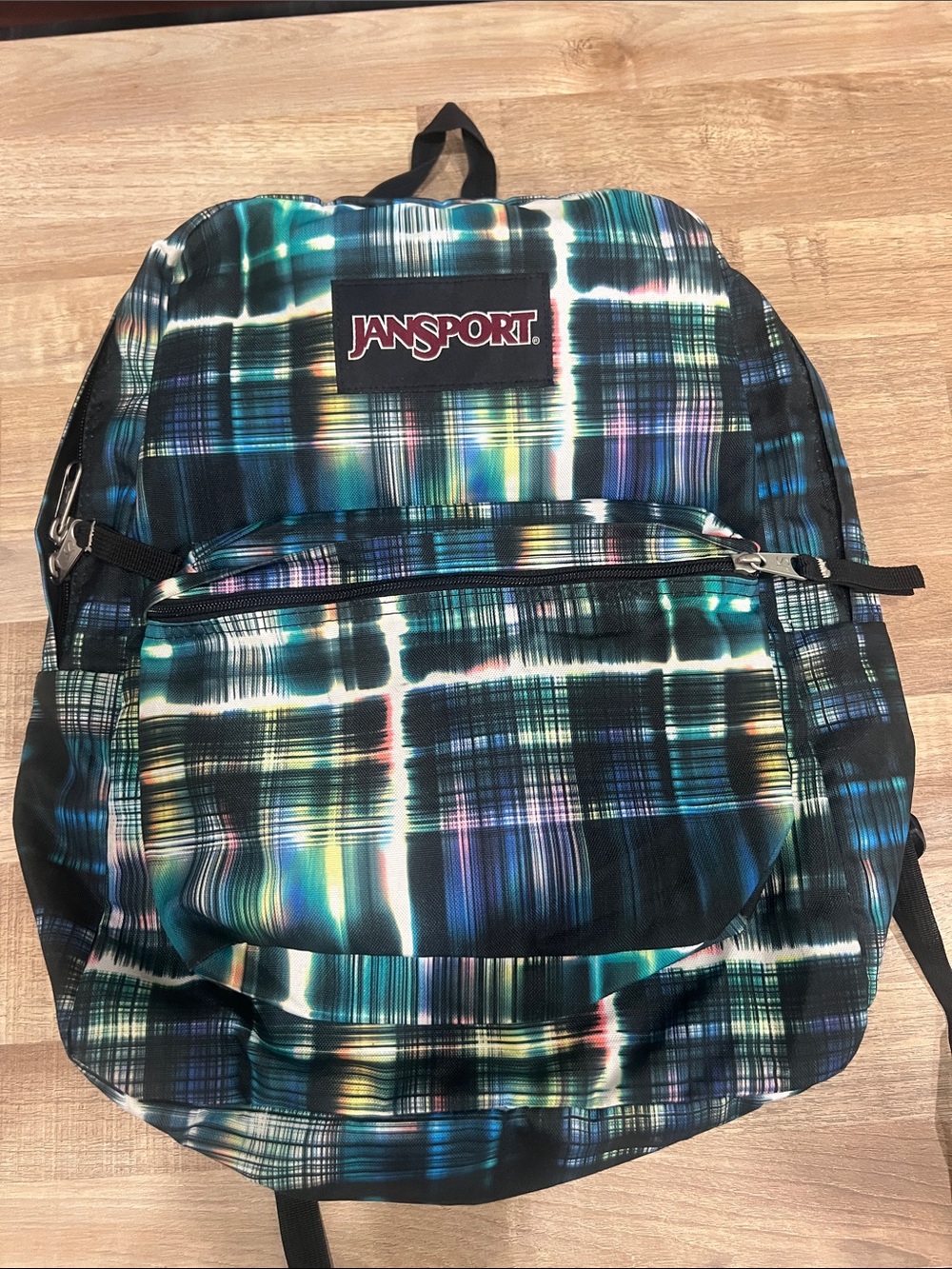 NWOT JanSport Backpack Black Multi Short Circuit Glitch Plaid